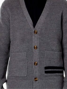 LABEL Merino Go To Wool Cardigan Sweater Grey/Navy Size L New with Tags